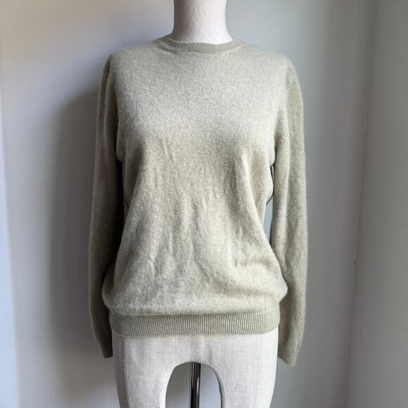 Lands’ End 100% Cashmere Crewneck Sweater Sage Green Women’s S Petite - Picture 2 of 7